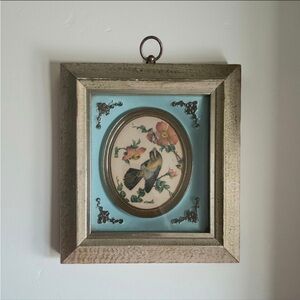 Rustic Rudolph Freund Bird Picture in Shadow Box Gilded Ornate Frame